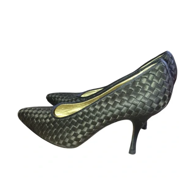 Vintage 90’s Bottega Veneta Black Classic Silk Woven Pumps EU39 US 9 ITALY RARE - Picture 16 of 16